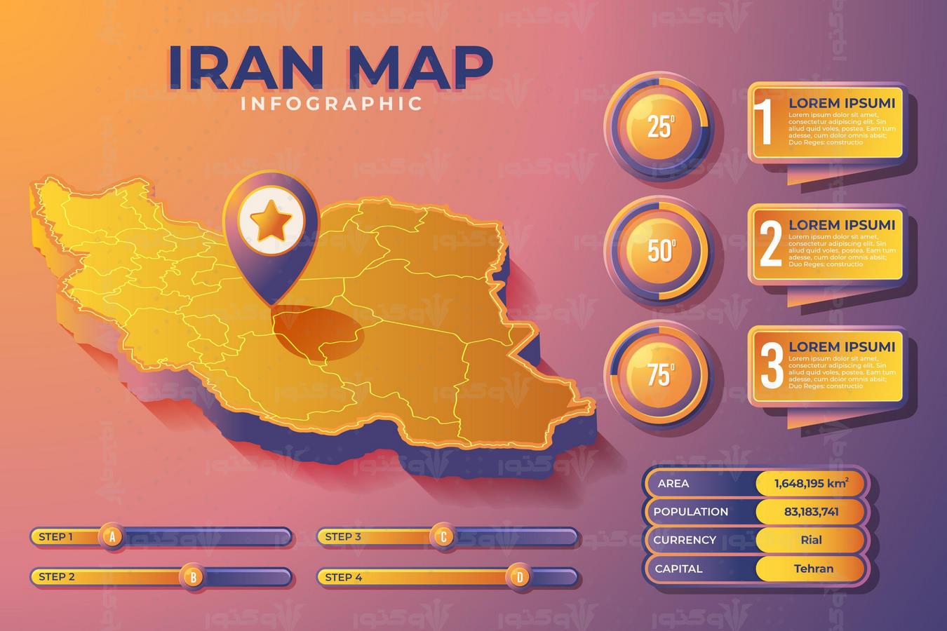 وکتور سه بعدی نقشه ایران